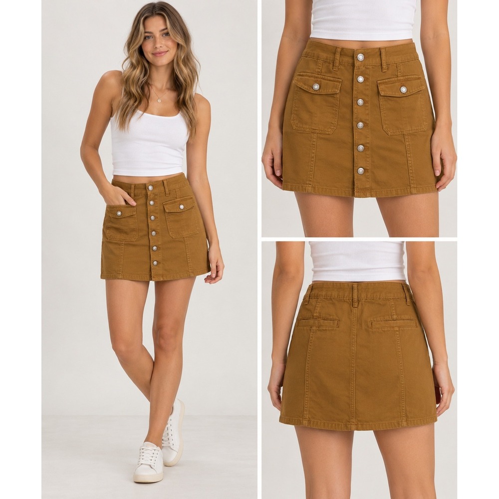 American Eagle Skirt Womens 6 Brown Button Front High Rise A-Line Mini 70s Fall